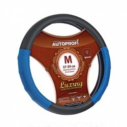 Оплетка на руль AUTOPROFI AP-1030 (черн-син) кожа M