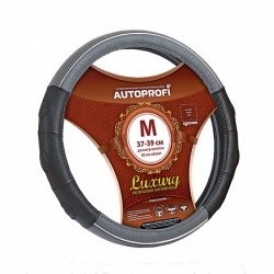 Оплетка на руль AUTOPROFI AP-1060 (черн-сер) кожа M