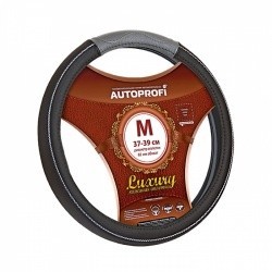 Оплетка на руль AUTOPROFI AP-1080 (черн/сер) кожа M