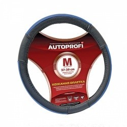 Оплетка на руль AUTOPROFI AP-678 (черн/син) кожа M