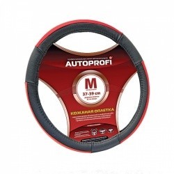 Оплетка на руль AUTOPROFI AP-678 (черн/сер) кожа M