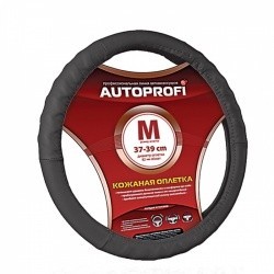 Оплетка на руль AUTOPROFI AP-300 BK (черный) кожа M