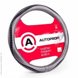 Оплетка на руль AUTOPROFI AP-1414 BK/BL (черн/син) кожа M