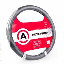 Оплетка на руль AUTOPROFI AP-1412 BK/SILVER (черн/серебро) кожа M