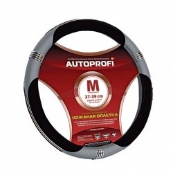 Оплетка на руль AUTOPROFI AP-150 (черн/сер) кожа M