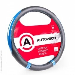 Оплетка на руль AUTOPROFI AP-1412 BK/BL (черн/син) кожа M