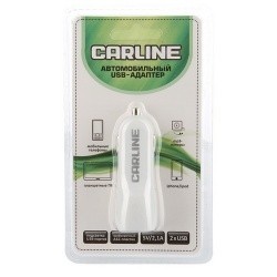 Адаптер CARLINE 2xUSB (1A и 2.1ф) в прикуриватель 12/24В белый