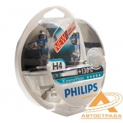 PHILIPS лампочка H4 (60/55) X-treme Vision +130%  2 шт 12 V