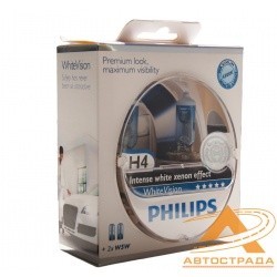 PHILIPS лампочка H4 12V 55W WHITE VISION (к-т 2шт в пласт. уп.)