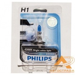 PHILIPS лампочка H1 (55) P14.5s CRISTAL VISION 4300K (блистер) 12V PHILIPS