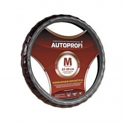 Оплетка на руль AUTOPROFI AP-156 кожа вставки из кож.замш. черный L