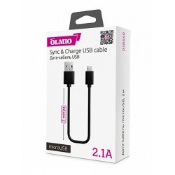 Кабель USB 2.0 - microUSB, 2м, 2.1A, черный, OLMIO