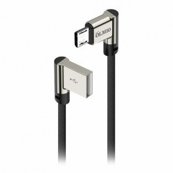 Кабель USB 2.0 - microUSB, 1м, угловой, тканевая оплетка, цвет черный, OLMIO